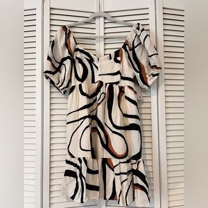 NWT Nine West Cream and Black Patterned Dress